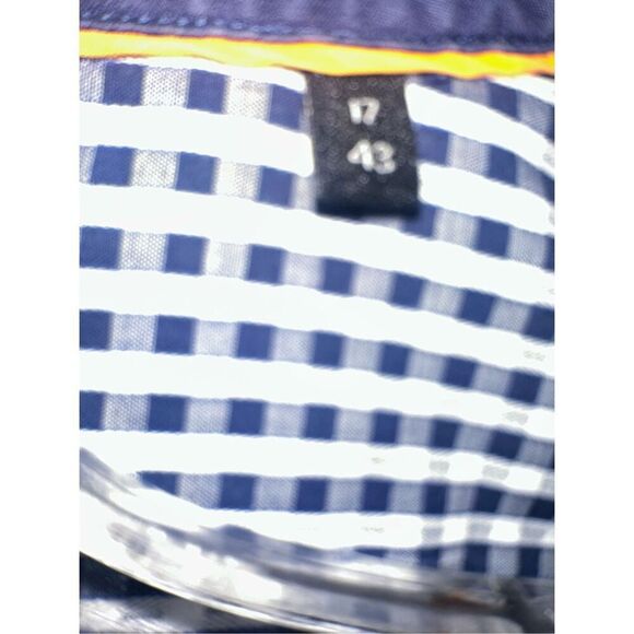 Cote Opera Paris Formal Shirt button down blue gingham size 17 43 - Picture 5 of 5